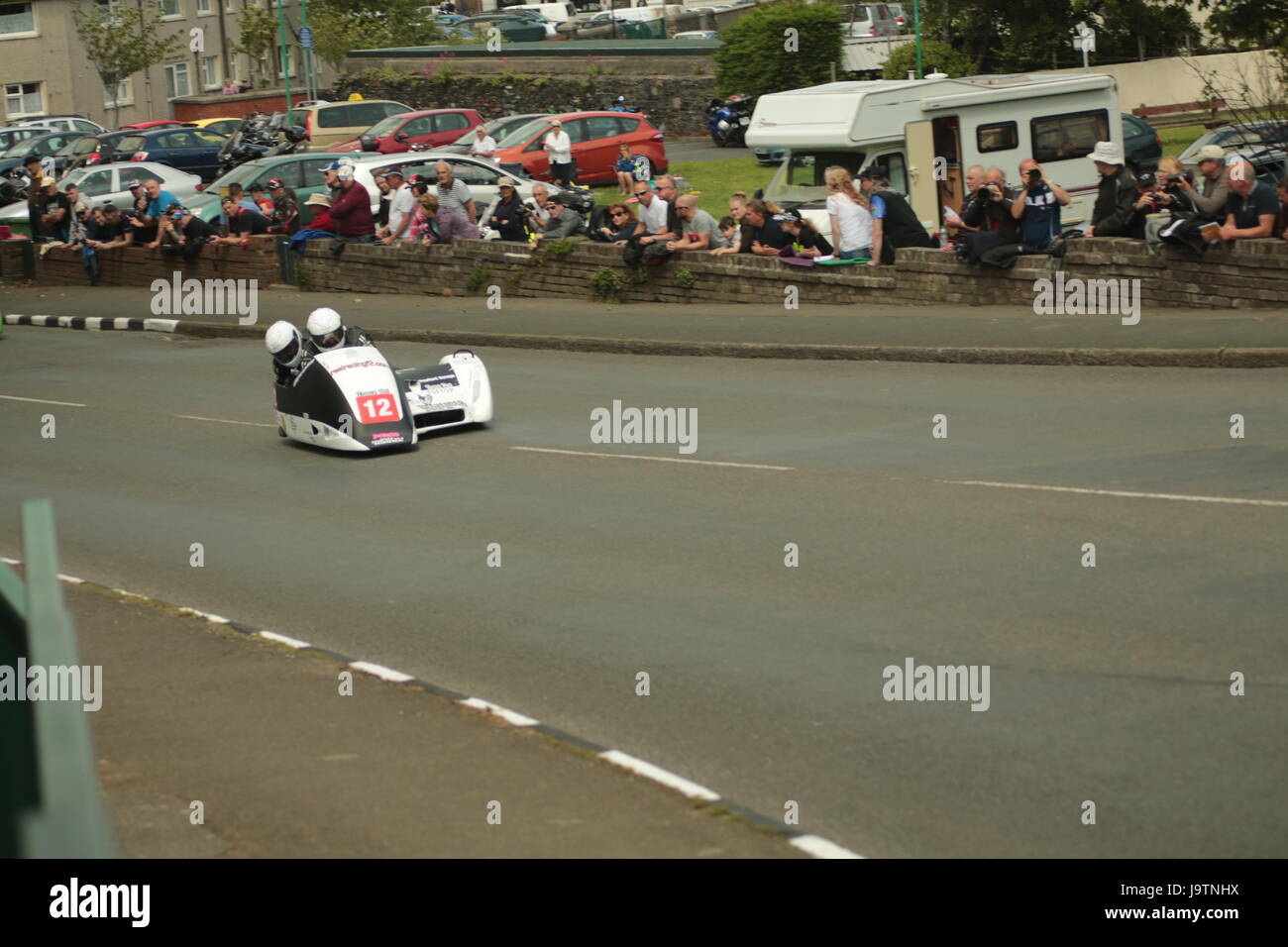 Isle of Man TT Races, Qualifying Practice Race, Saturday 3 June 2017. Sidecar Qualifying session. Number 12, Wayne Lockey and Mark Sayers on their 600cc Ireson Honda of the Real Racing team from Leeds, uk.   Credit: Eclectic Art and Photography/Alamy Live News. Stock Photo