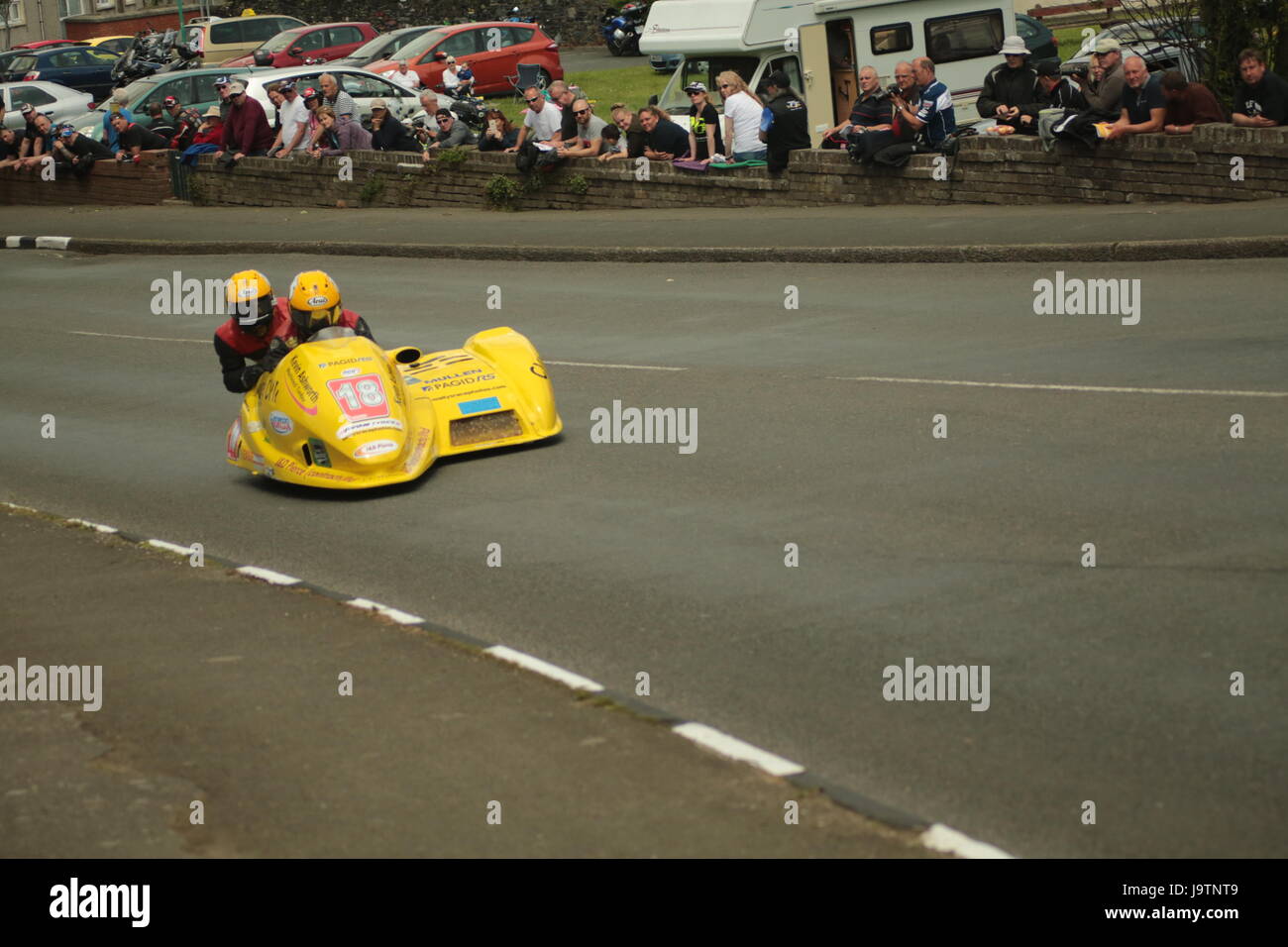 Isle of Man TT Races, Sidecar Qualifying Practice Race, Saturday 3 June 2017. Sidecar qualifying session. Number  18, Gordon Shand and Philip Hyde on their 600cc Shand Honda sidecar of the Kevin Ashworth Machined Timber team from Kilwinning.  Credit: Eclectic Art and Photography/Alamy Live News. Stock Photo