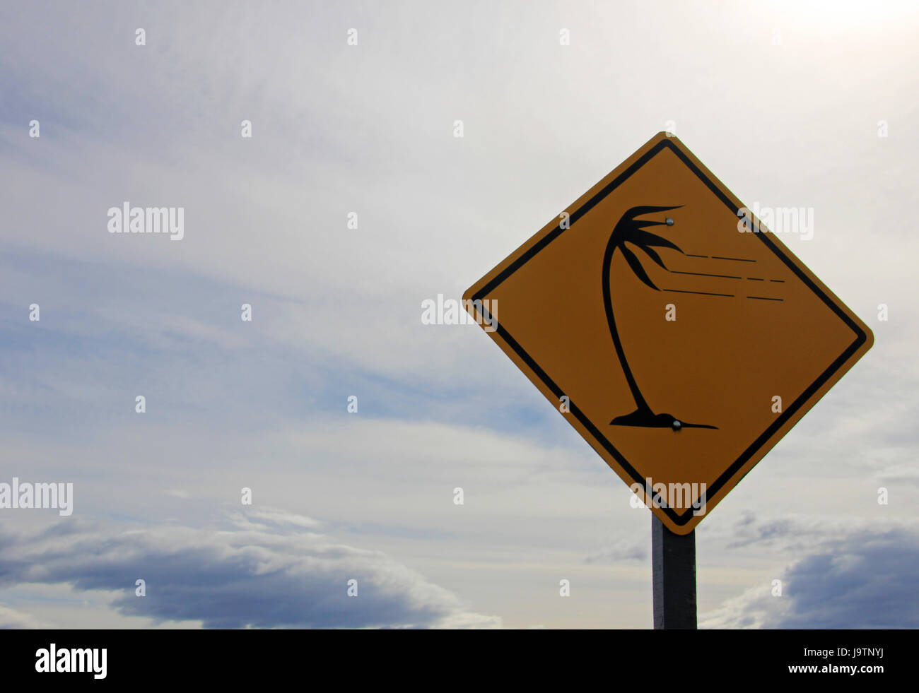 Patagonia high wind road sign yellow Stock Photo
