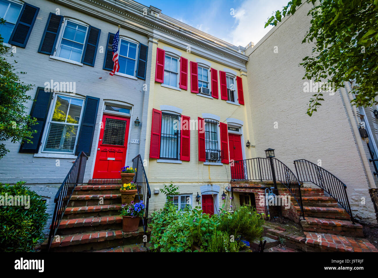 Colorful row houses in Georgetown, Washington, DC Stock Photo - Alamy