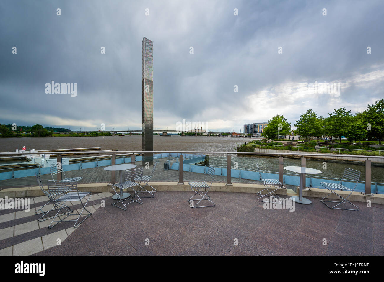Deck along the Anacostia River at The Yards Park in Washington, DC. Stock Photo