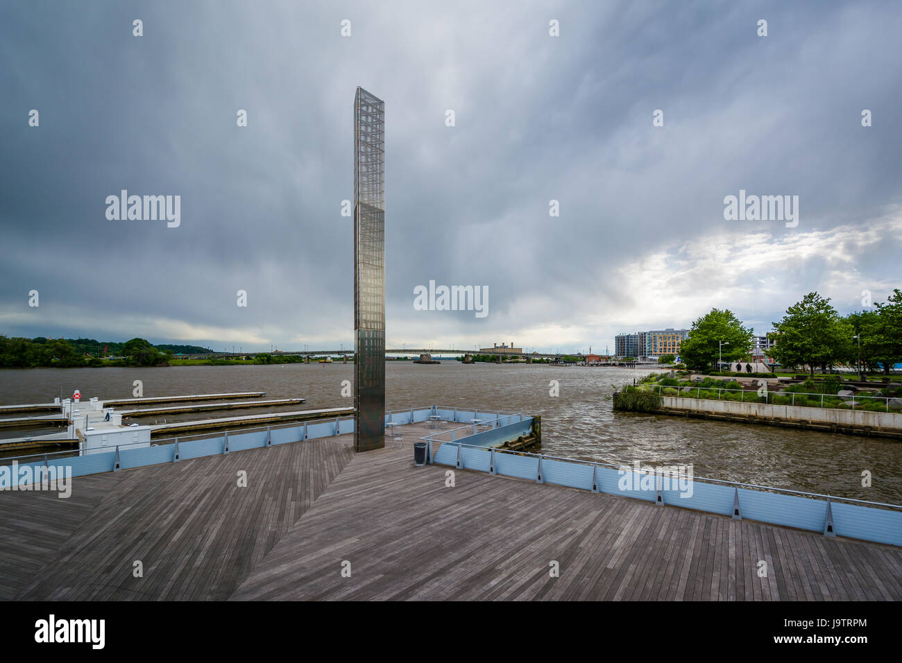Deck along the Anacostia River at The Yards Park in Washington, DC. Stock Photo