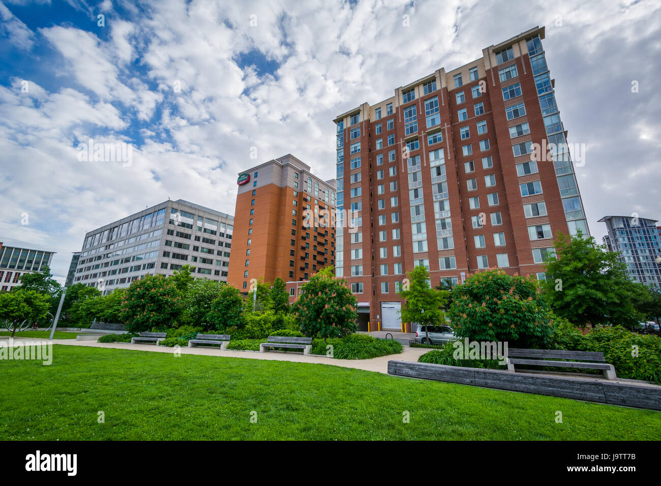 Modern buildings and Canal Park in the Navy Yard neighborhood of Washington, DC. Stock Photo