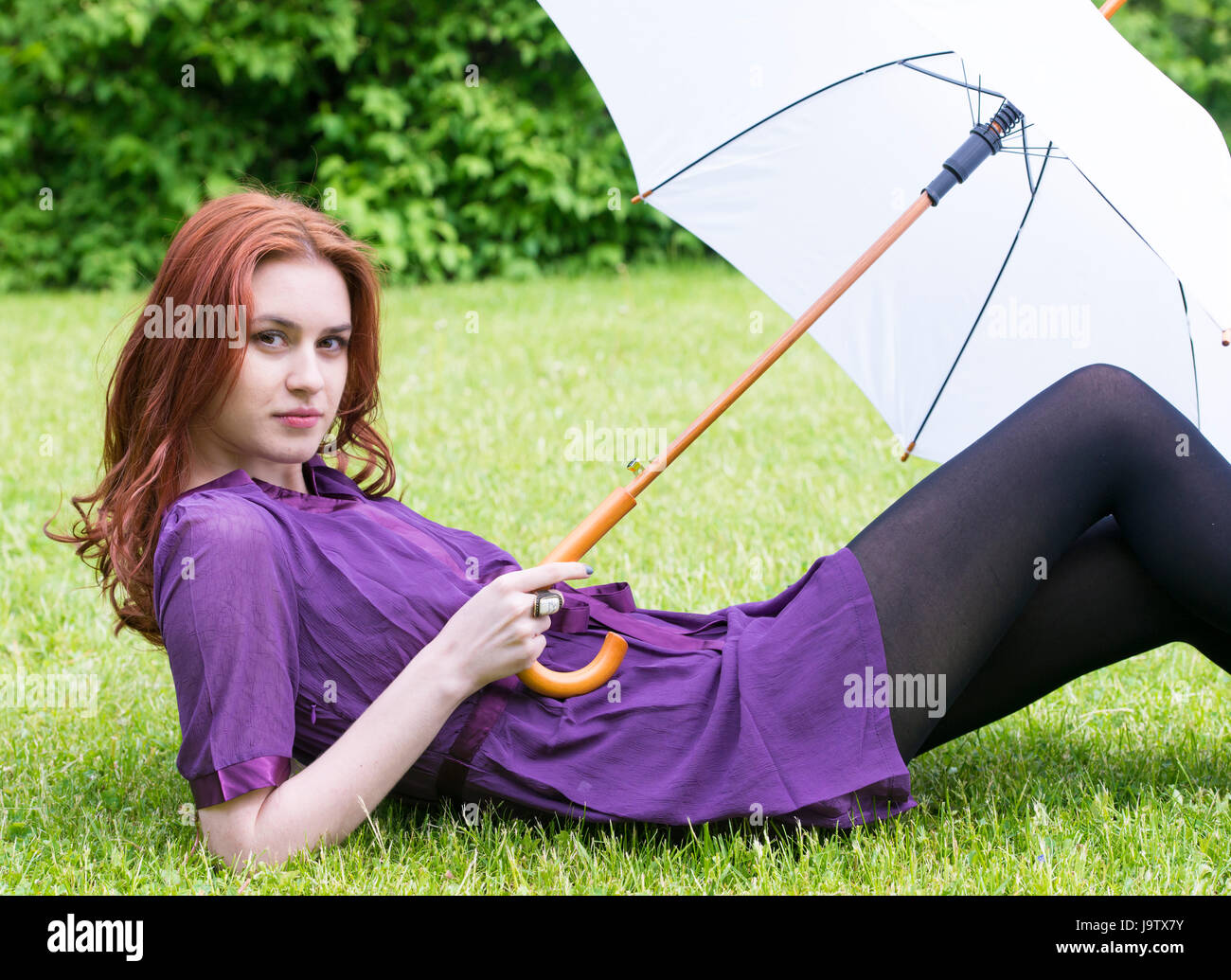 woman, beautiful, beauteously, nice, portrait, summer, summerly, umbrella, Stock Photo