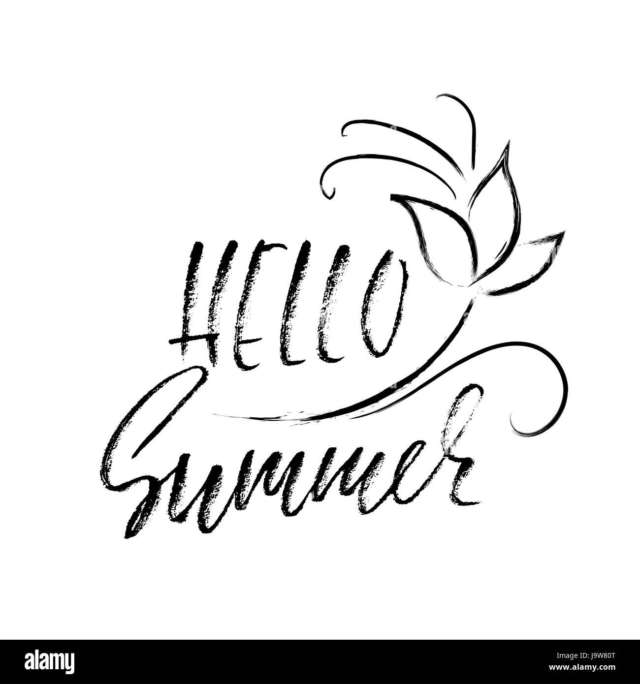 Hello summer hand drawn lettering isolated on white background for your ...