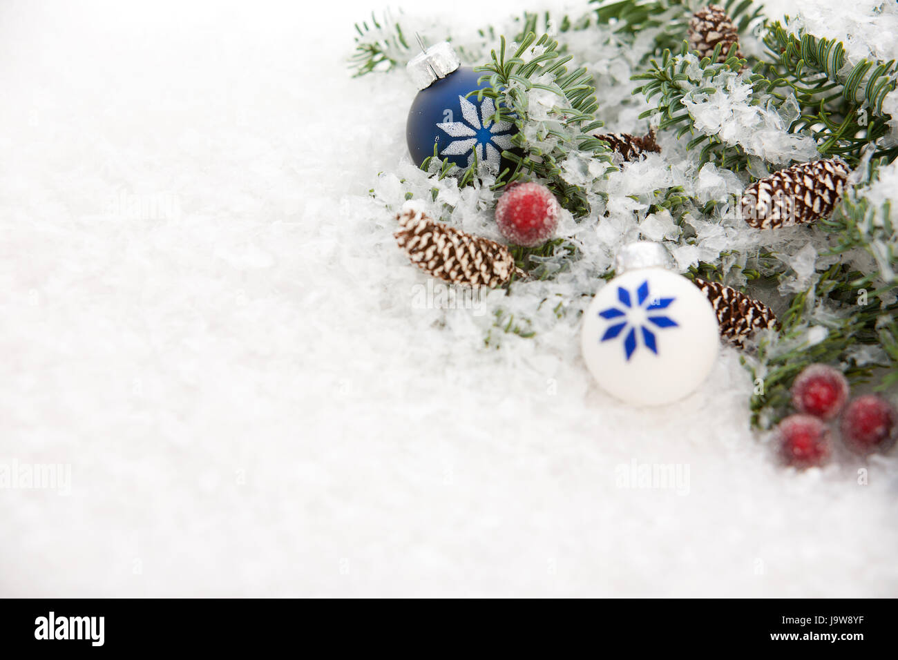 blue fir with snow and christmas Stock Photo