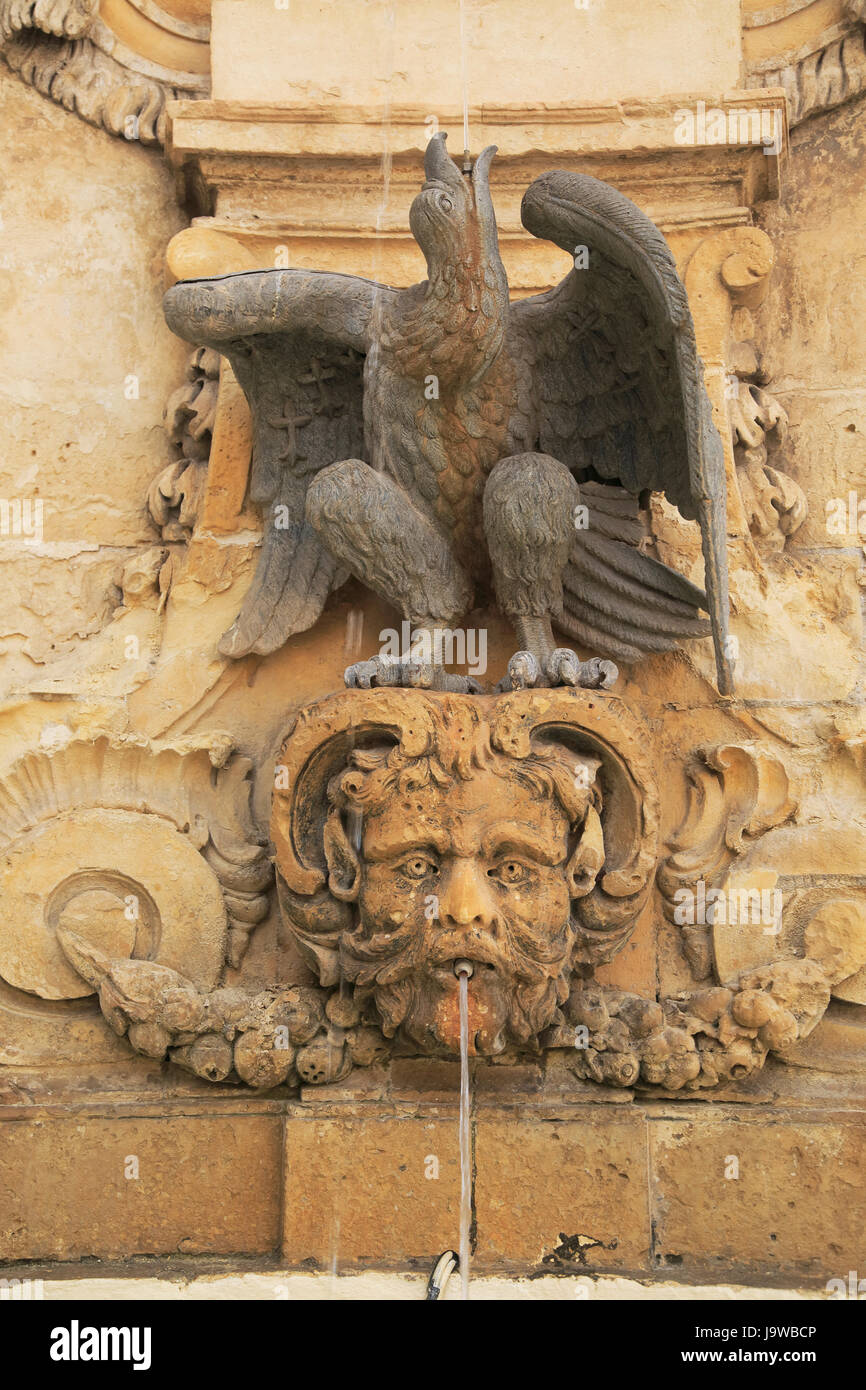 Water fountain Emmanuel de Rohan de Polduc, Grand Master between 1775-1797, Saint George's Square, Valletta, Malta Stock Photo