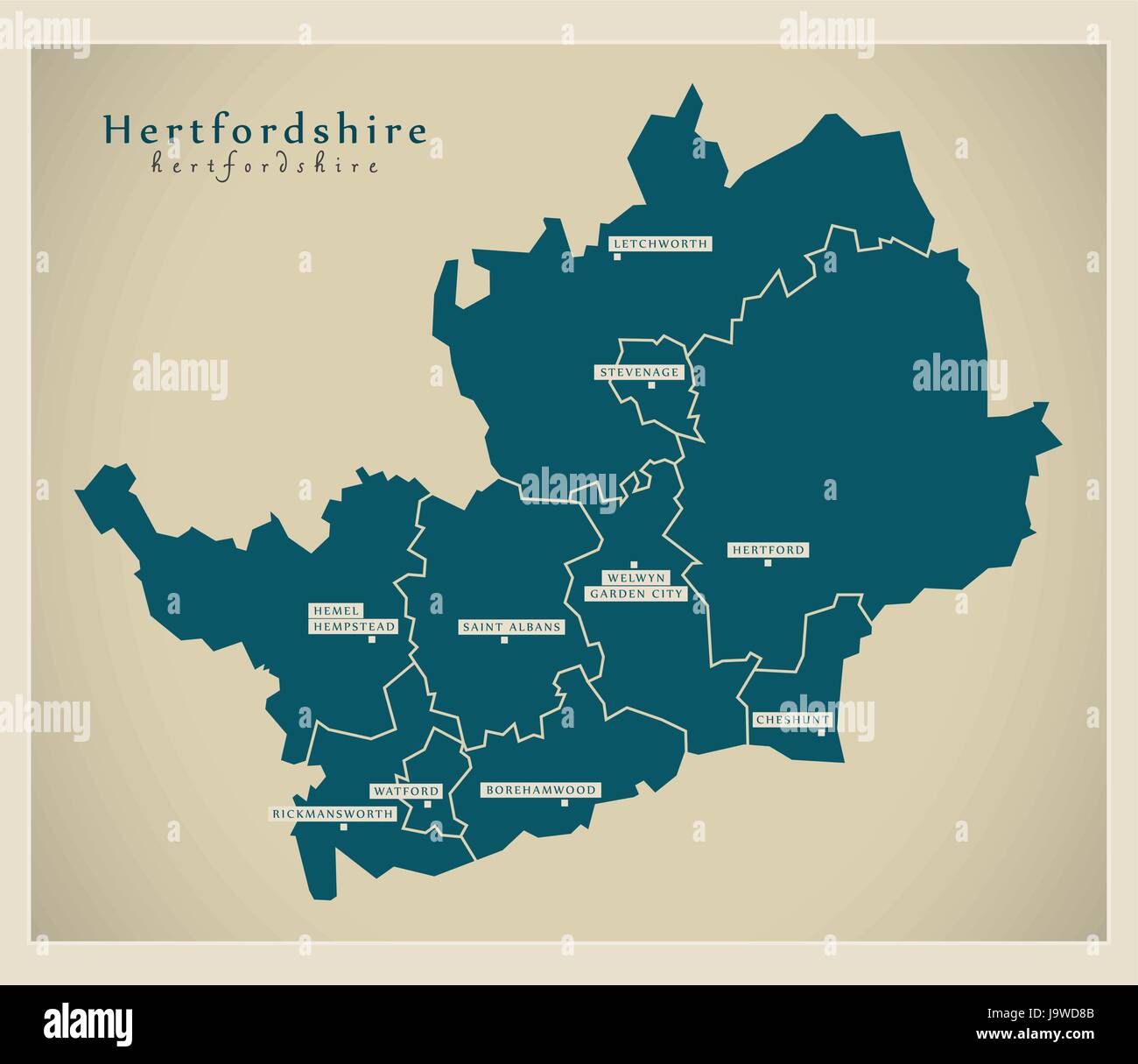 map of hertfordshire county Modern Map Hertfordshire County With Districts Uk Illustration map of hertfordshire county