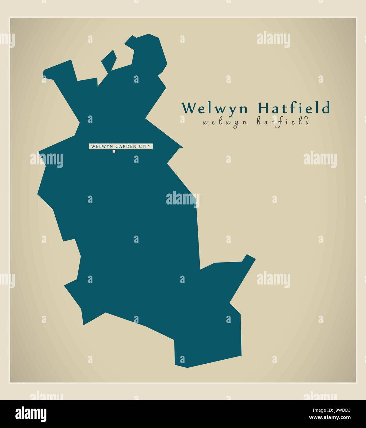 Modern Map - Welwyn Hatfield district UK illustration Stock Vector