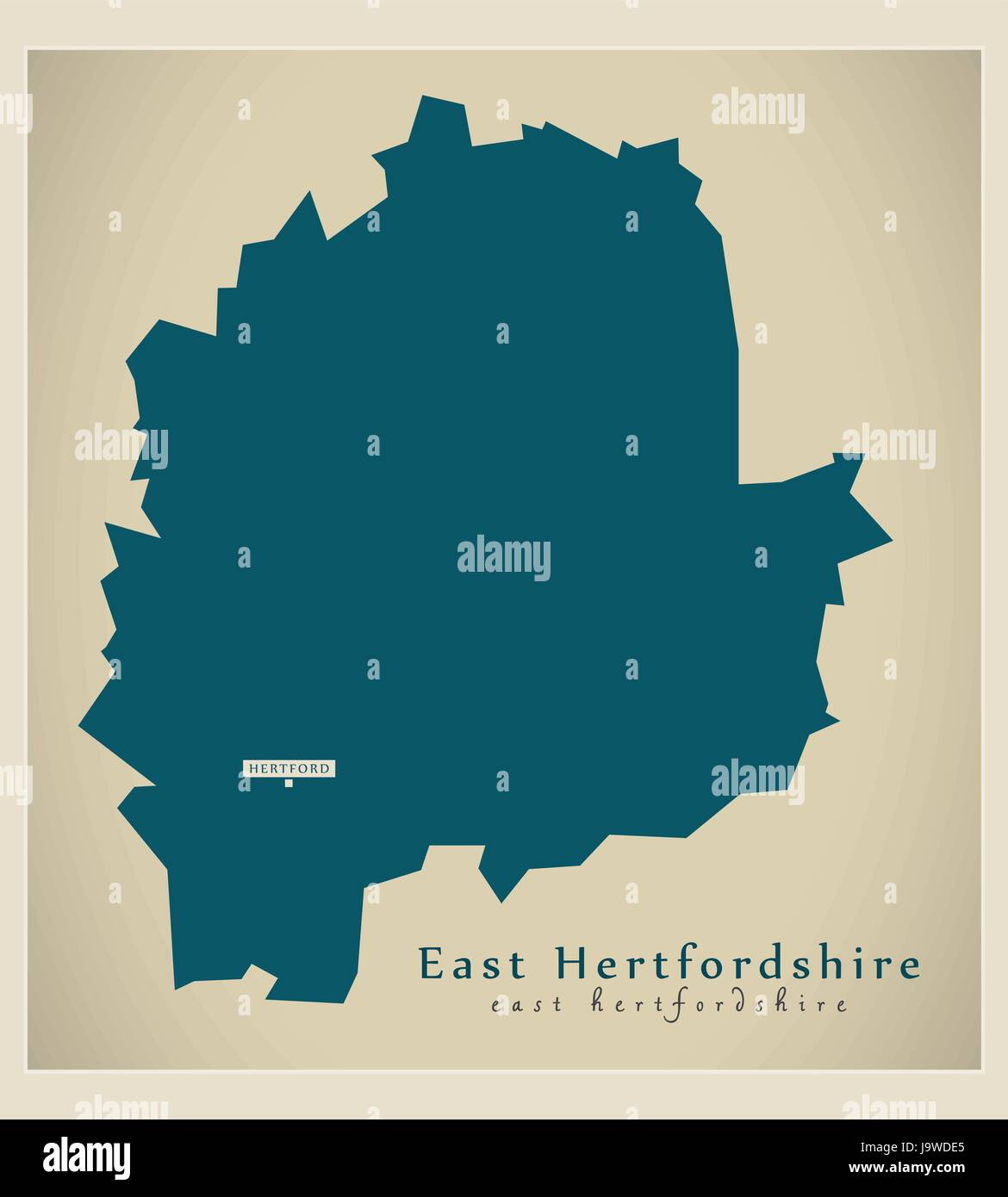 Modern Map East Hertfordshire district UK illustration Stock Vector