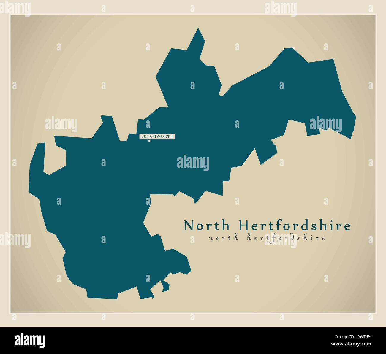 Modern Map - North Hertfordshire district UK illustration Stock Vector
