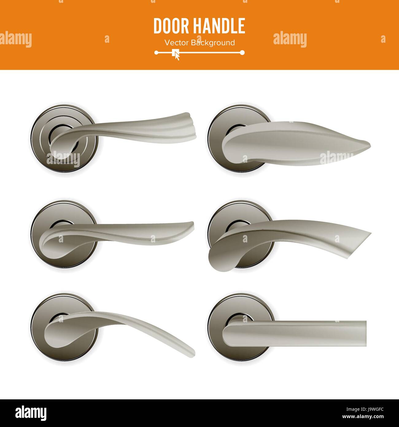 Door Handle Vector. Set Realistic Classic Element Isolated On White Background. Metal Dark Door Handle Lock. Stock Illustration. Stock Vector