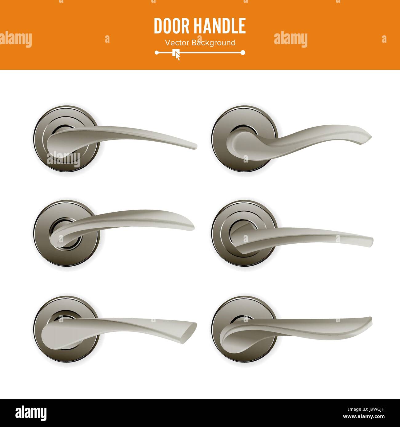Door Handle Vector. Set Realistic Classic Element Isolated On White Background. Metal Dark Door Handle Lock. Stock Illustration. Stock Vector