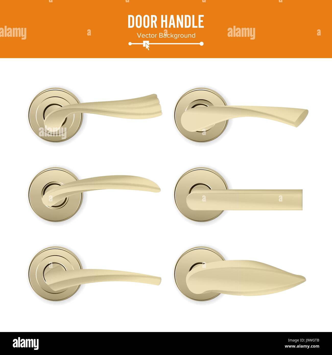 Door Handle Vector. Set Realistic Classic Element Isolated On White