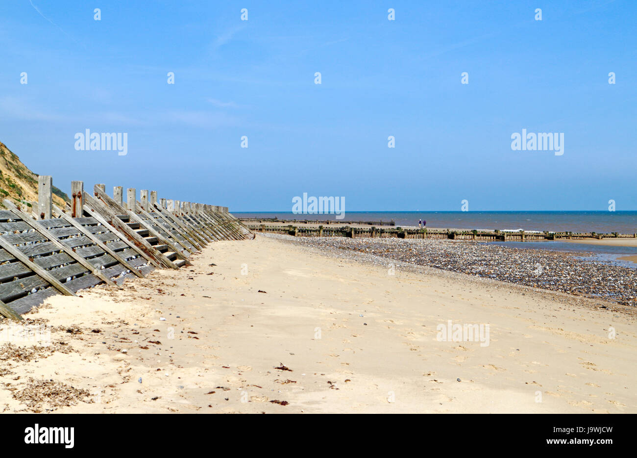 A view of the beach and sea defences in North Norfolk at Mundesleyon