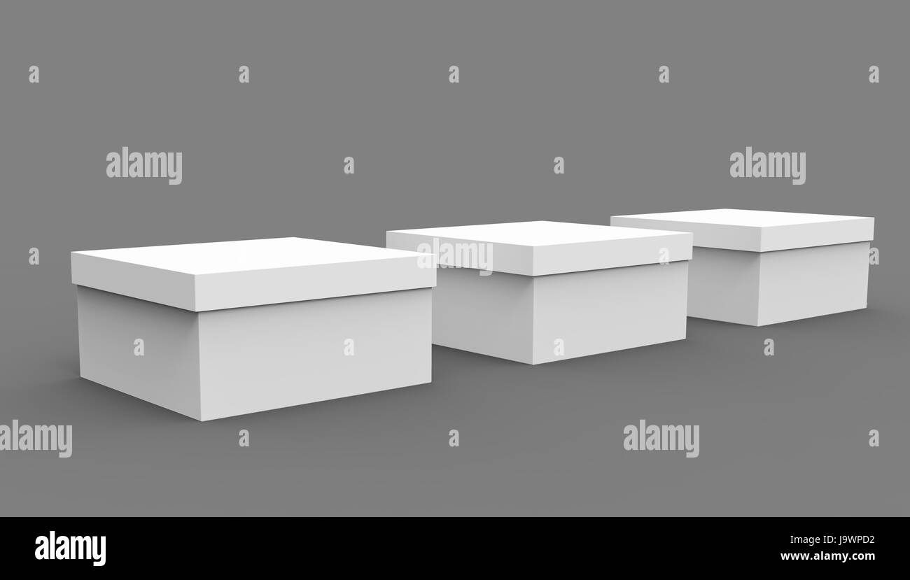 three white 3d rendering blank boxes, isolated gray background Stock ...