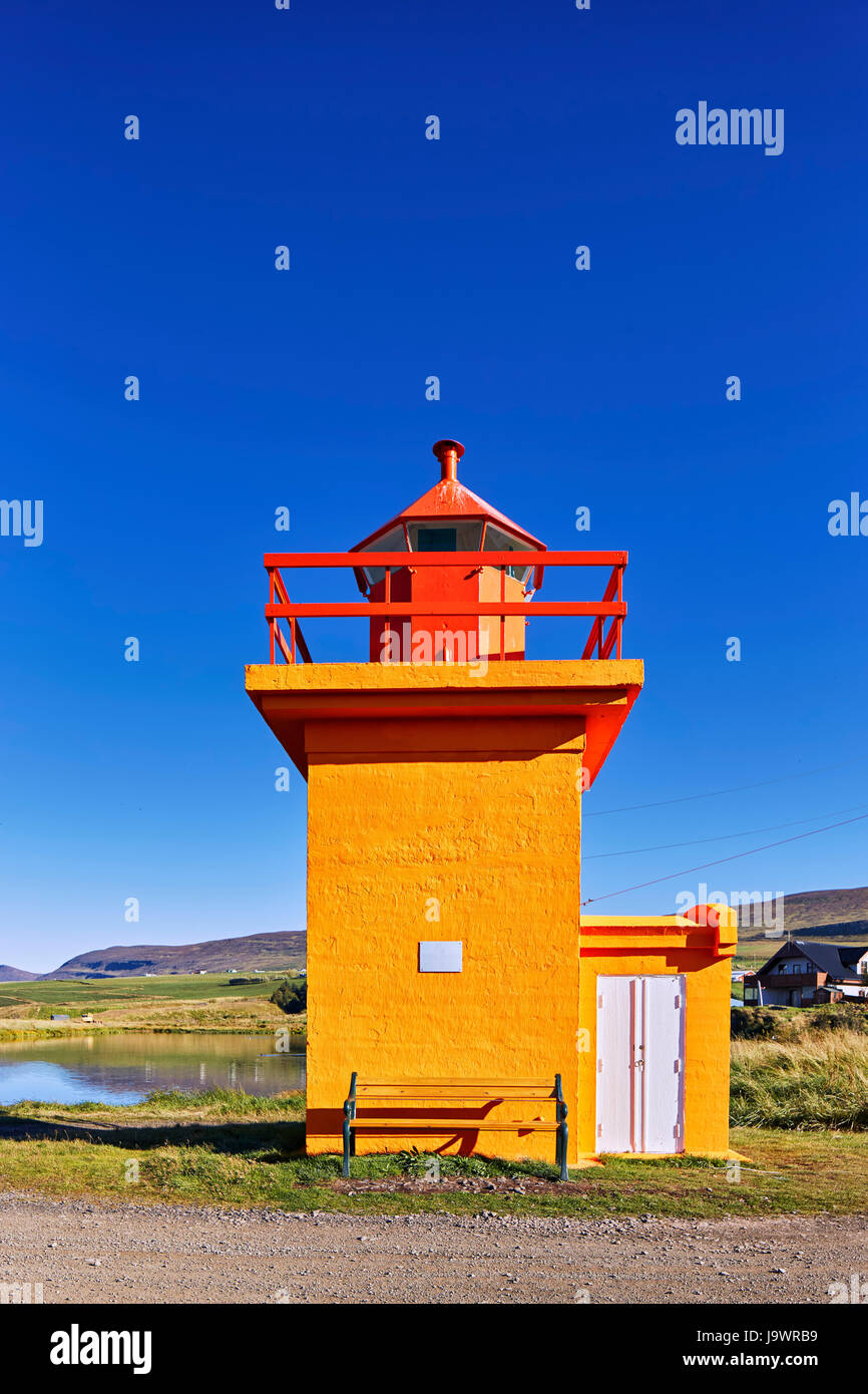 Lighthouse, Svalbarðseyri, Iceland Stock Photo