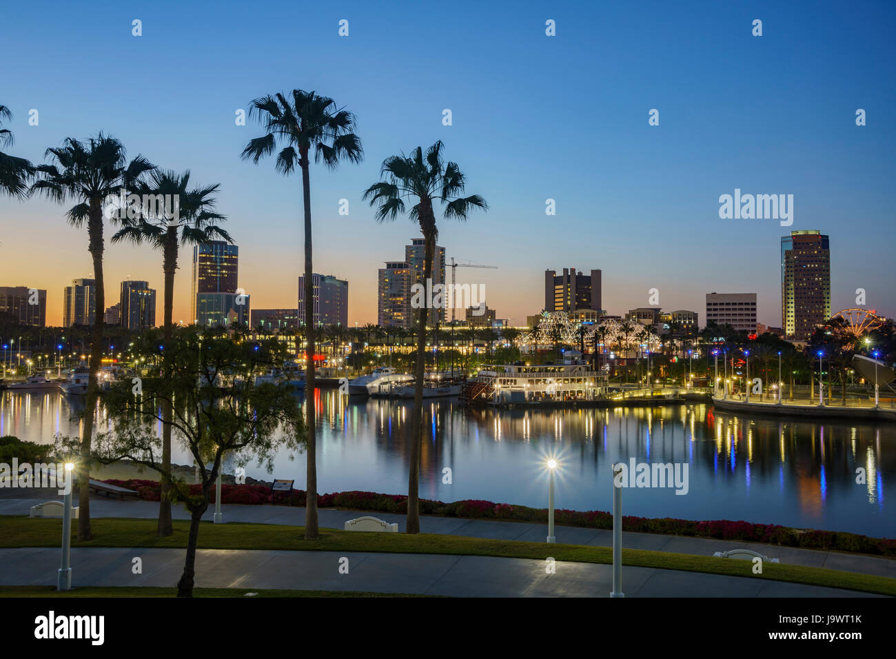 Beautiful night scene around Rainbow Harbor, Long Beach, California, U.S.A. Stock Photo