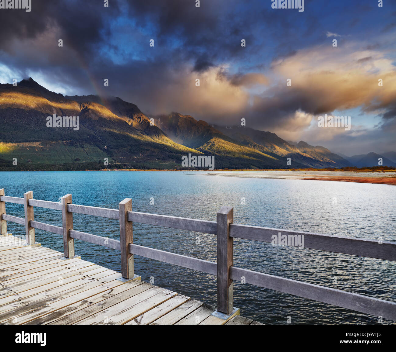 Wakatipu Lake at sunrise, Glenorchy, New Zealand Stock Photo