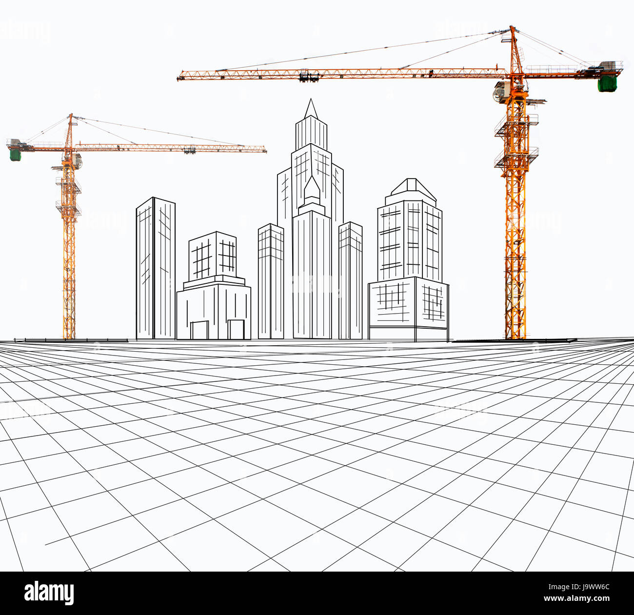 plan and writing tool with crane of modern building construction in  background use for construction business theme Stock Photo - Alamy