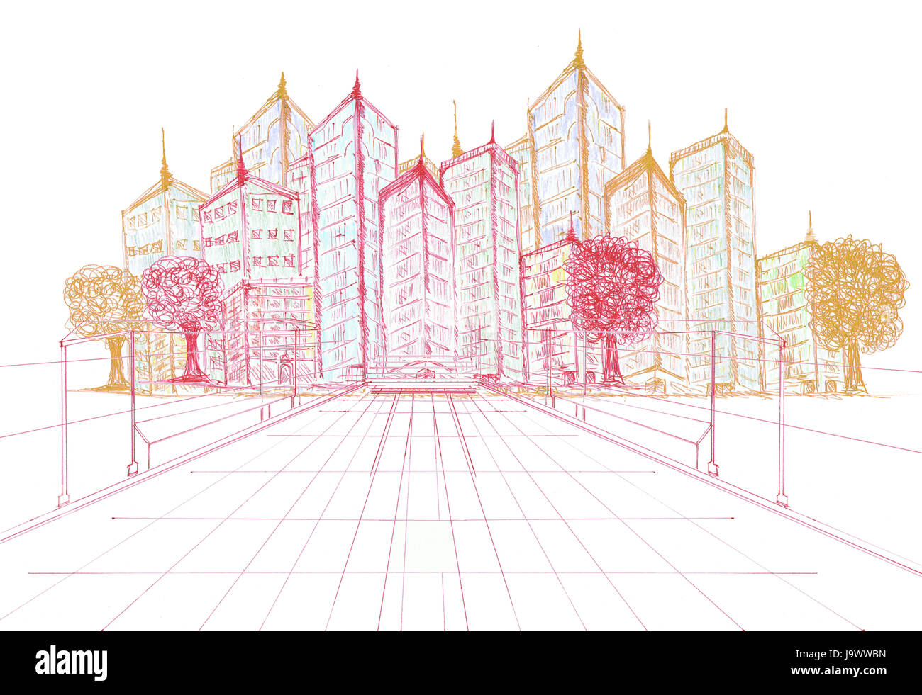sketching of new building project for architecture and construction ...