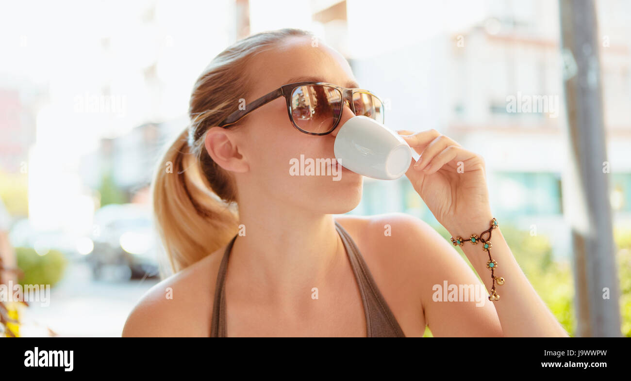 Woman drink coffee, italian coffee Stock Photo