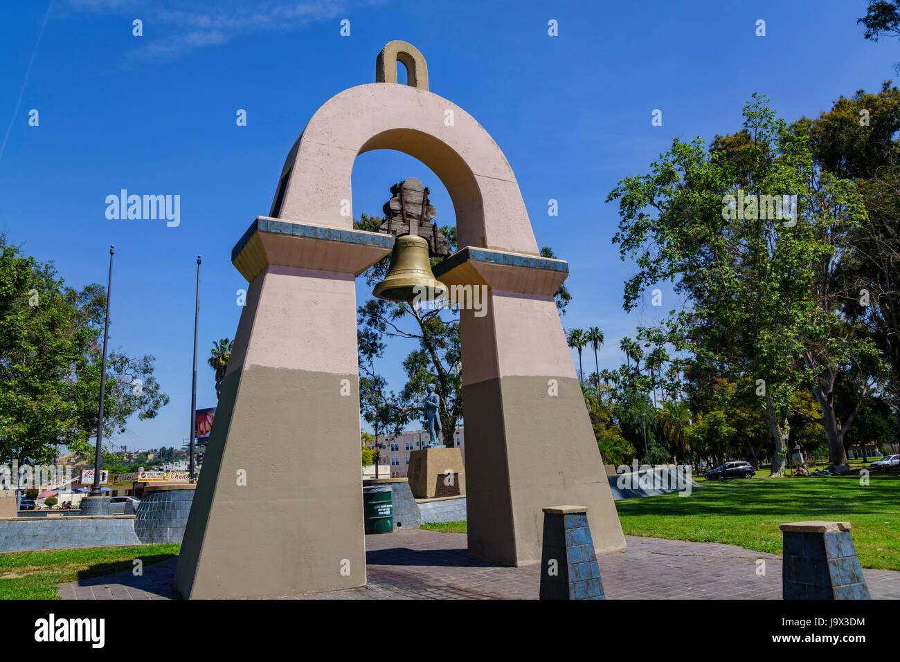 Bell tower at El Parque de Mexico Park, Los Angeles, California Stock Photo