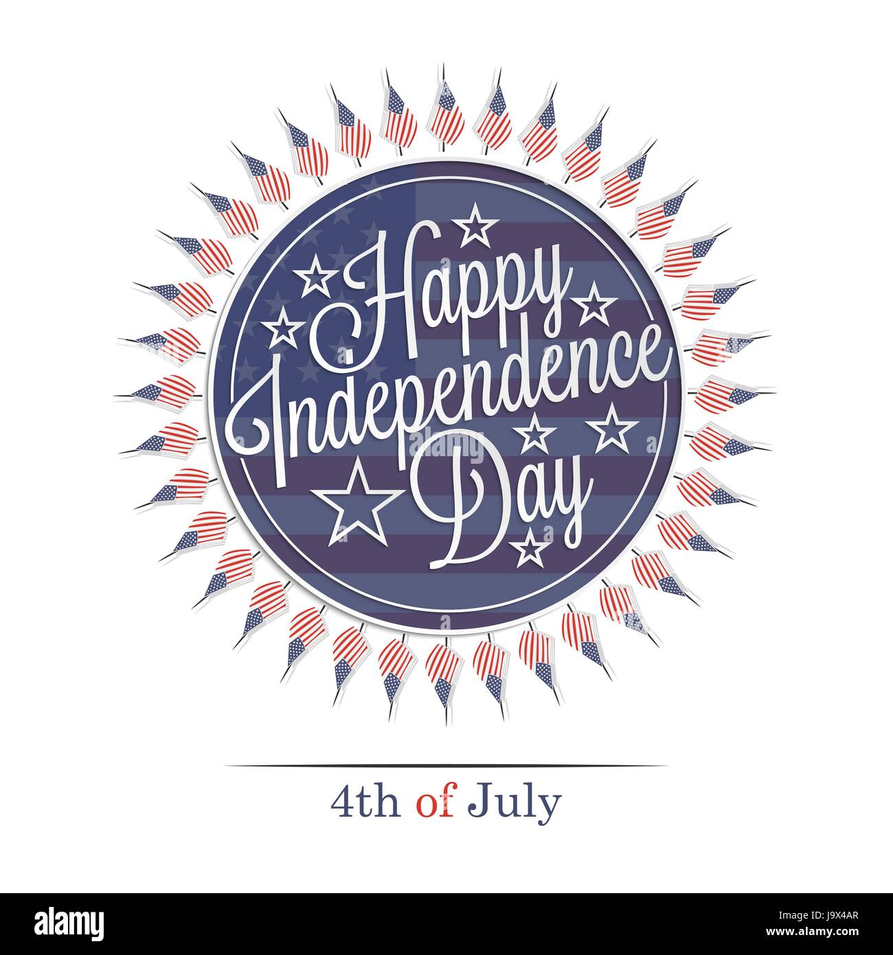 Happy Independence Day lettering with american flags. Fourth of july greeting card design template Stock Vector