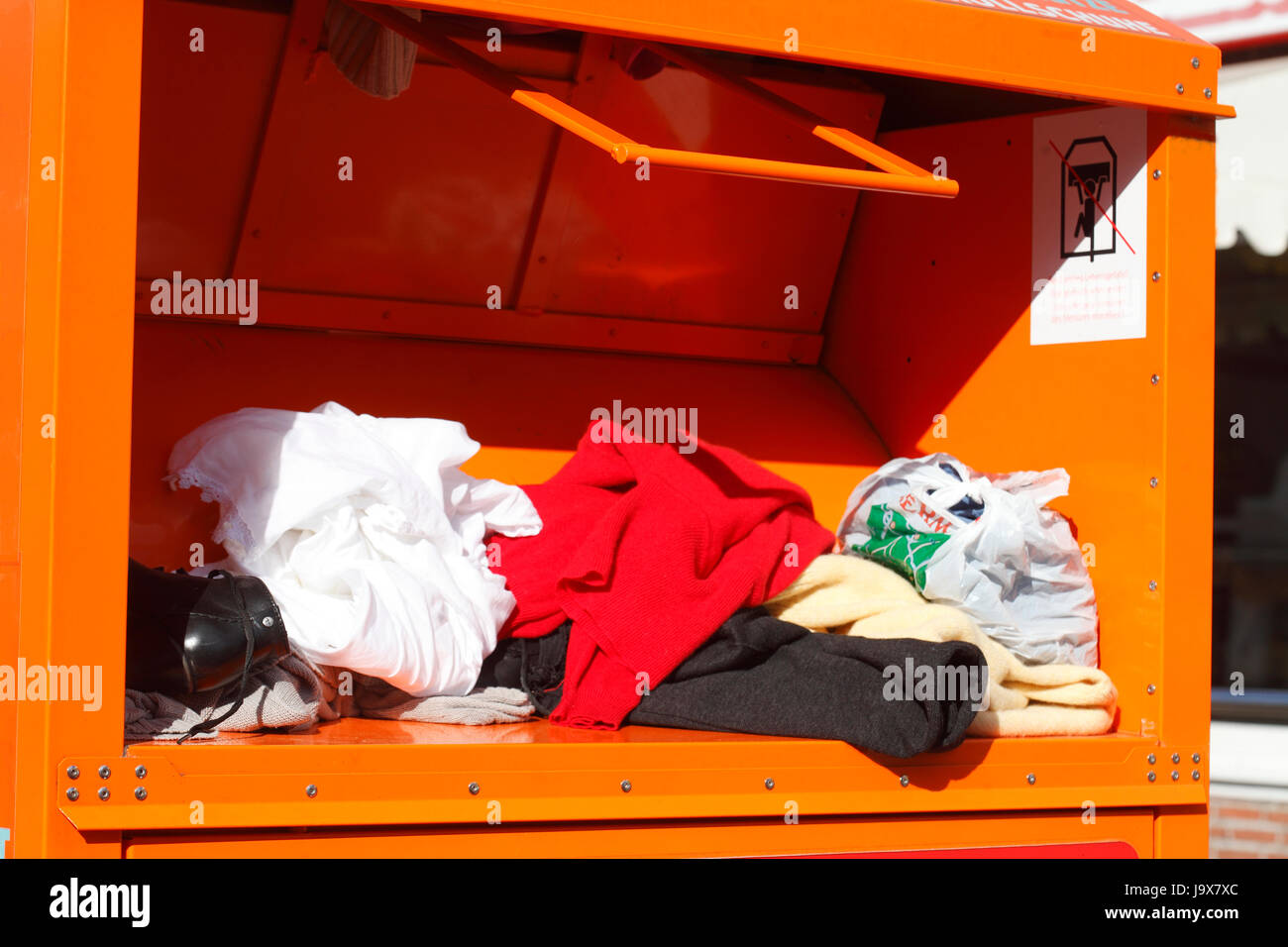 Old clothes collection, Container Stock Photo