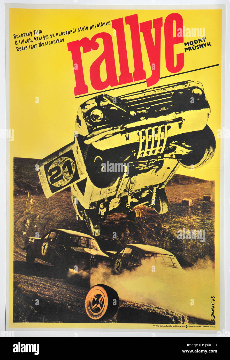 Blue Pass Rallye. Original Czechoslovak movie poster for Soviet movie. Stock Photo