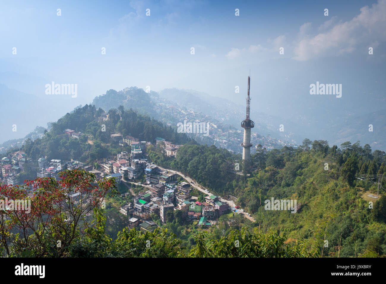 Bird's eye view of Gangtok downtown from Ganesh Tok, Sikkim, India Stock Photo
