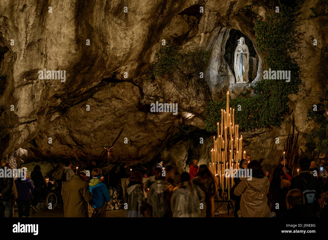 Grotto of the Virgin Immaculate Conception in Lourdes, France Stock Photo