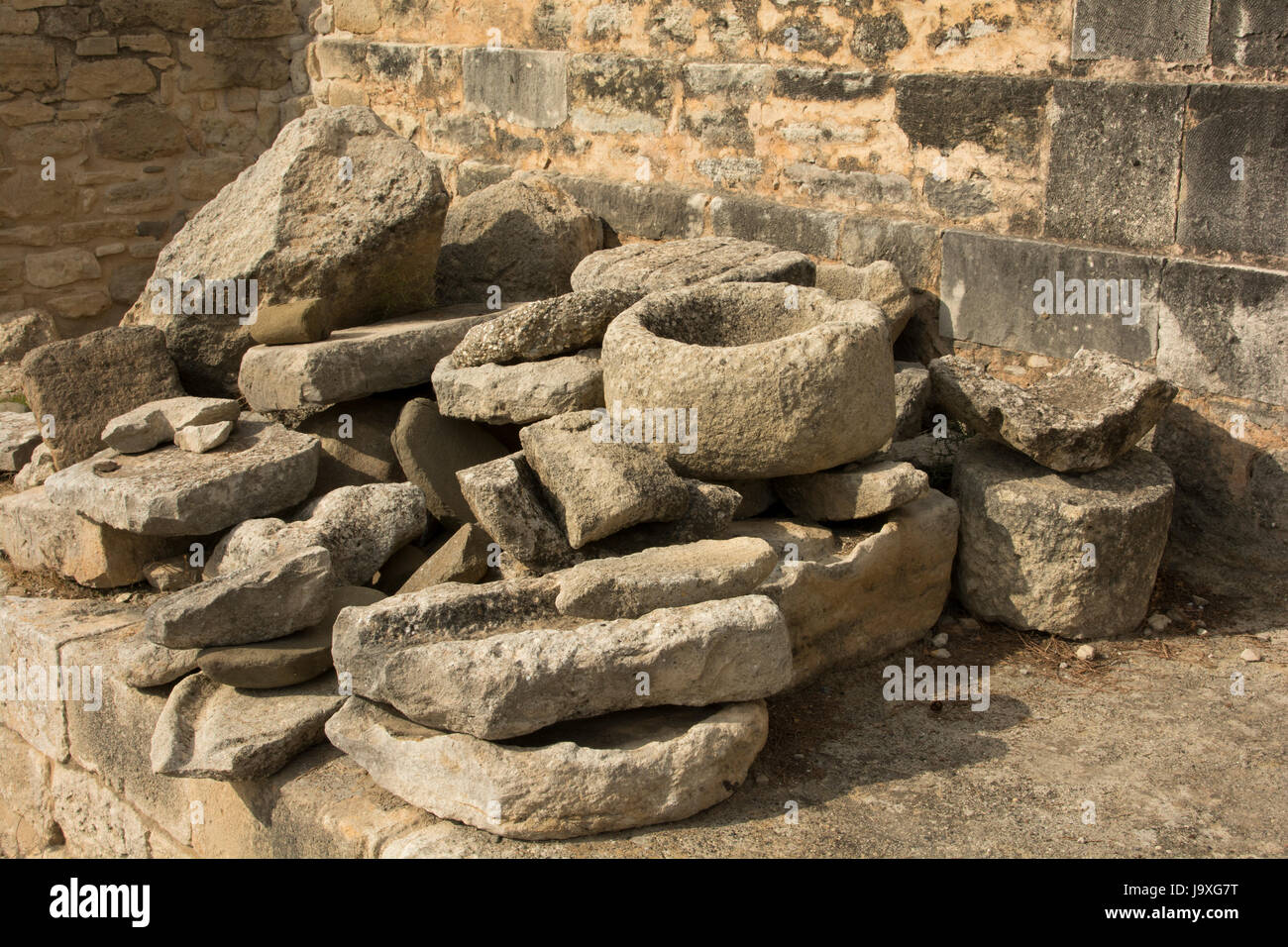 Phaistos was an Minoan palace and city iin southern central Crete with settlements starting around 4000 BC and lasting for around 4000 years. Stock Photo