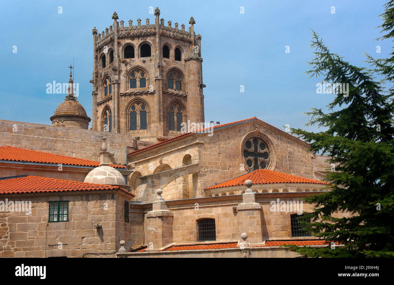 Gothic Cathedral of San Martin de Tours - 12th century, Orense, Region of Galicia, Spain, Europe Stock Photo