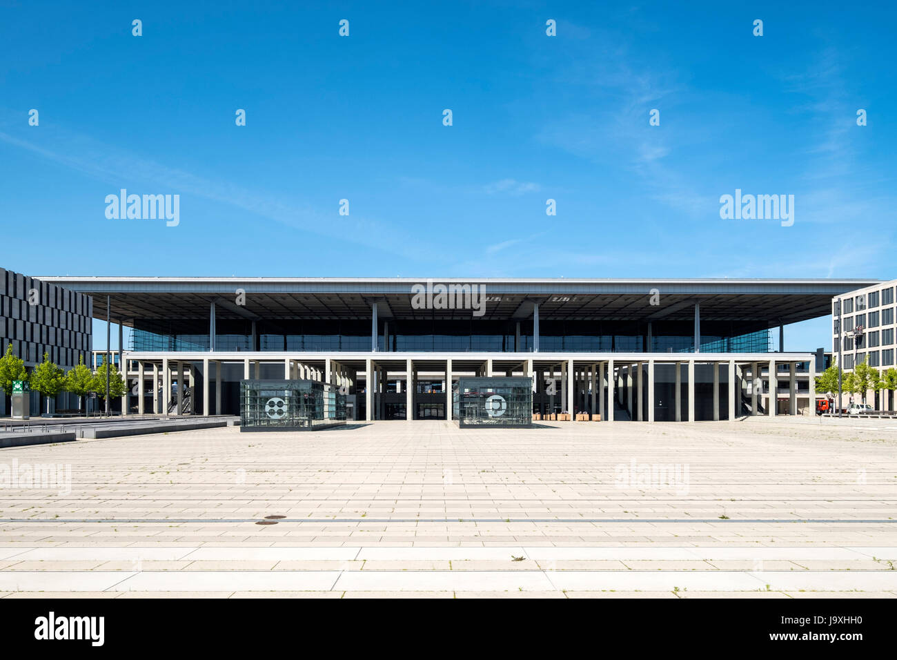 View of deserted Berlin Brandenburg Willi-Brandt Airport Terminal uncompleted and 7 years behind schedule in Berlin Germany Stock Photo