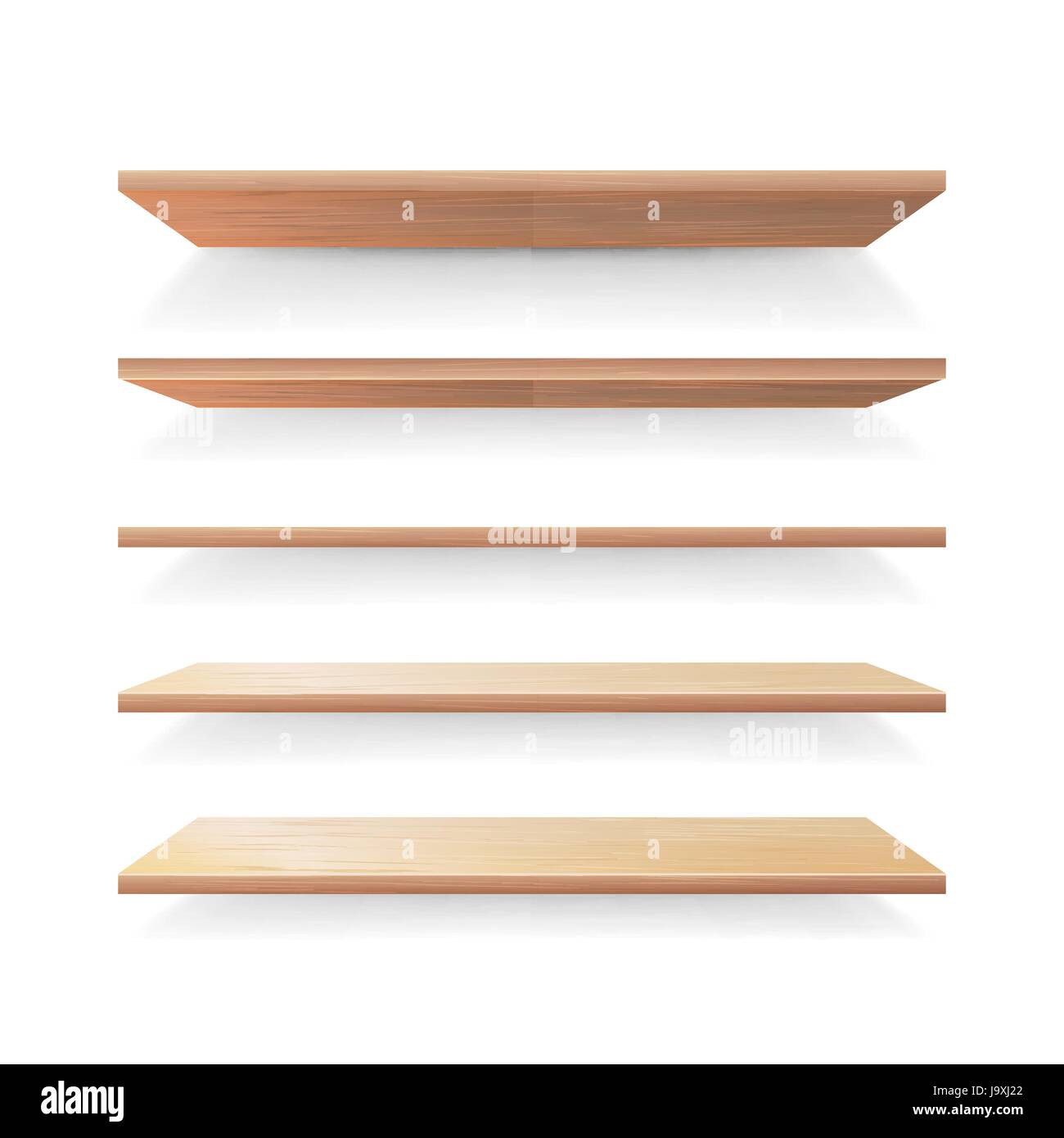 Empty Wood Shelves Template Vector Set. Realistic 3D Retail Store