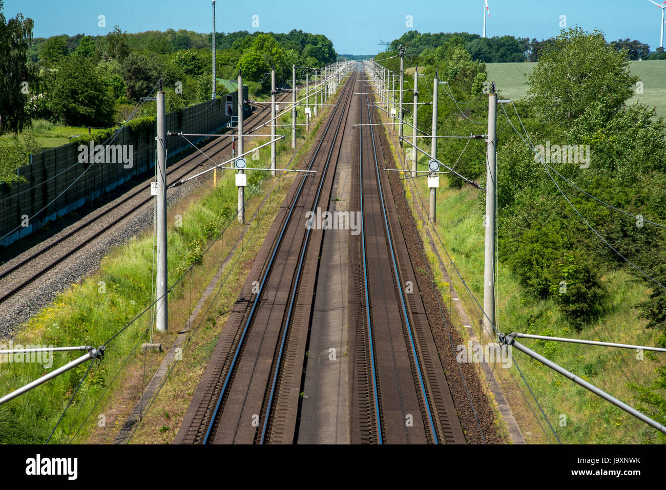 Two highspeed railway tracks seen in Germany Stock Photo