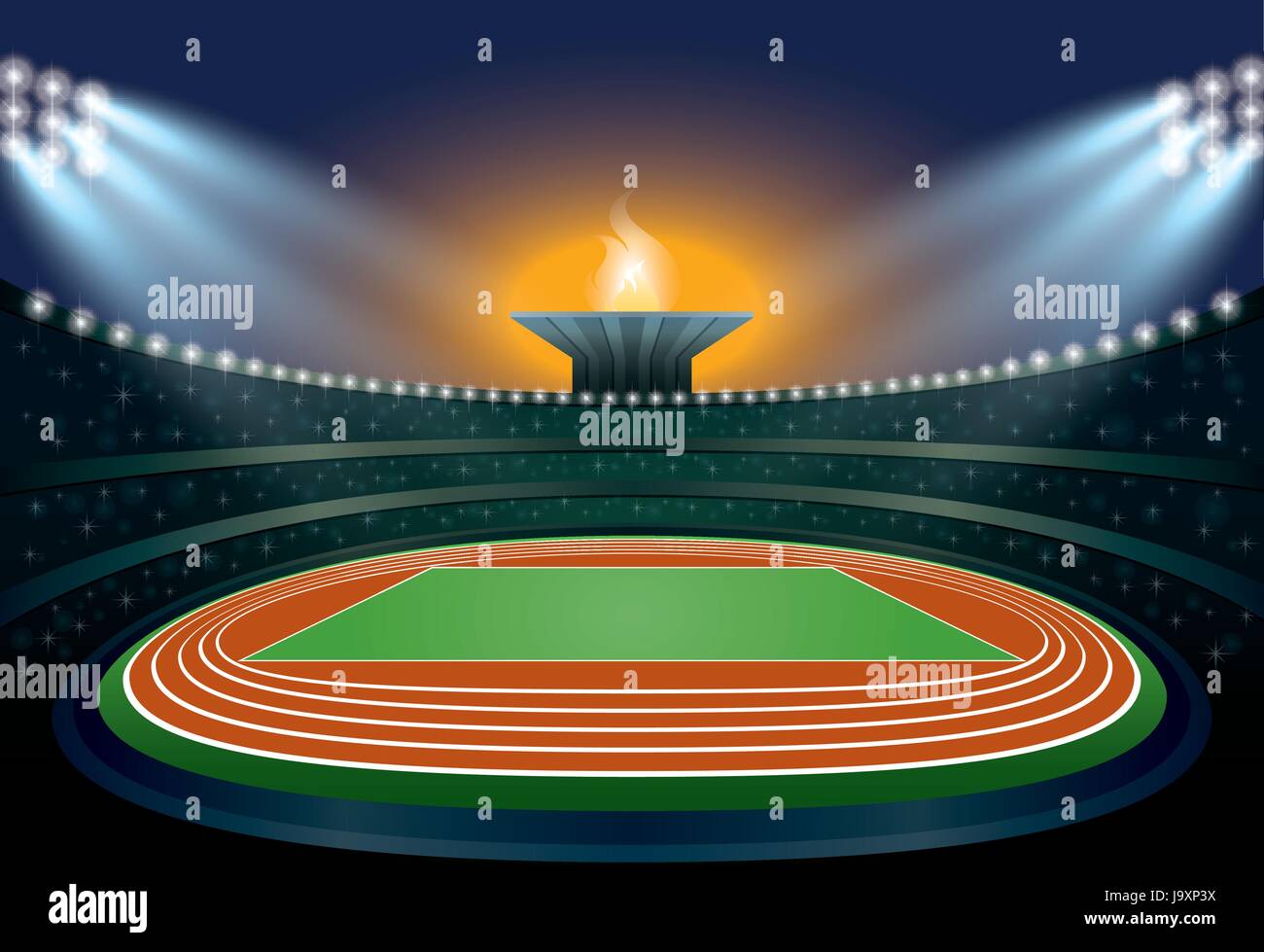 Athletics Stadium. Athletics Arena. Ceremony Event Athletes on Torch