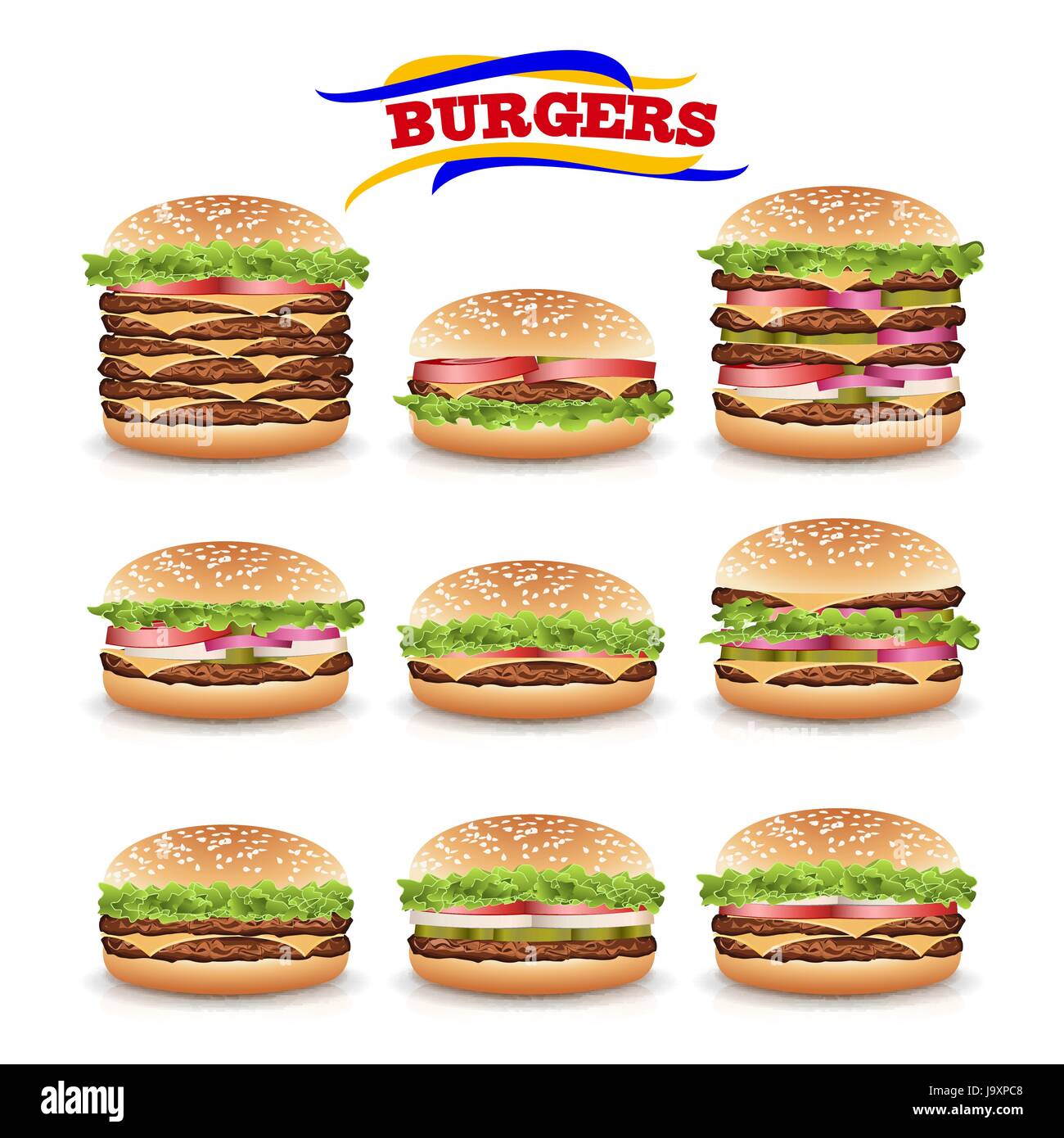 Fast Food Realistic Burger Vector. Set Hamburger Fast Food Sandwich ...