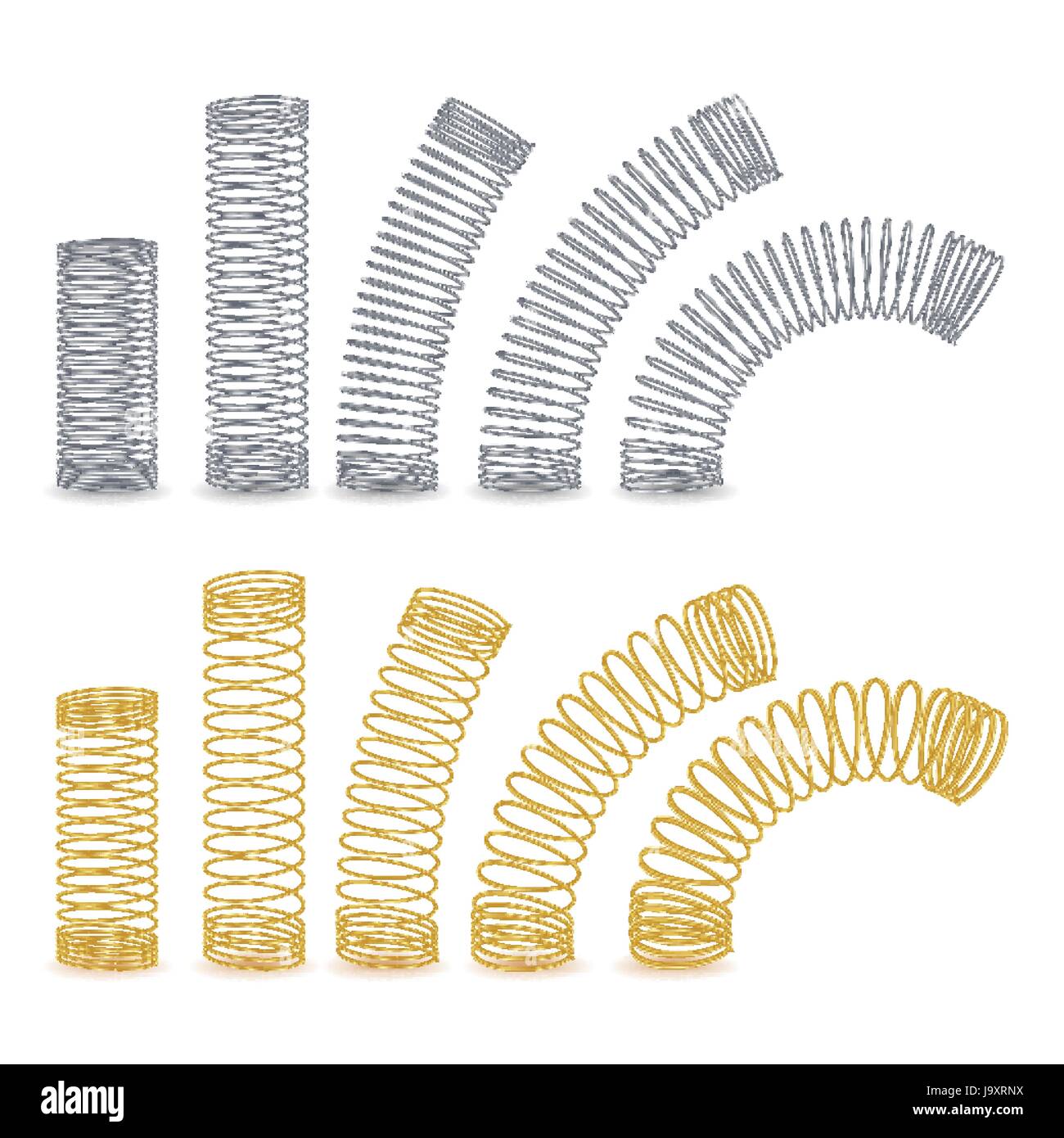 Spiral Flexible Wire. Springs Of Compression, Tension And Torsion. Set Stock Vector