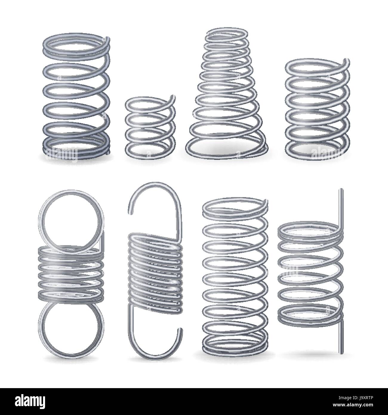 Spiral Flexible Wire. Springs Of Compression, Tension And Torsion. Set Stock Vector