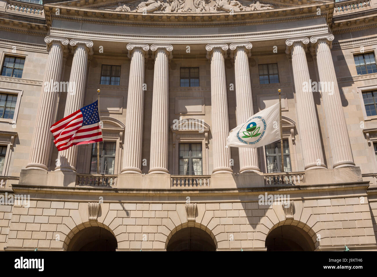 WASHINGTON, DC, USA - United States Environmental Protection Agency building, EPA headquarters and flags. Stock Photo