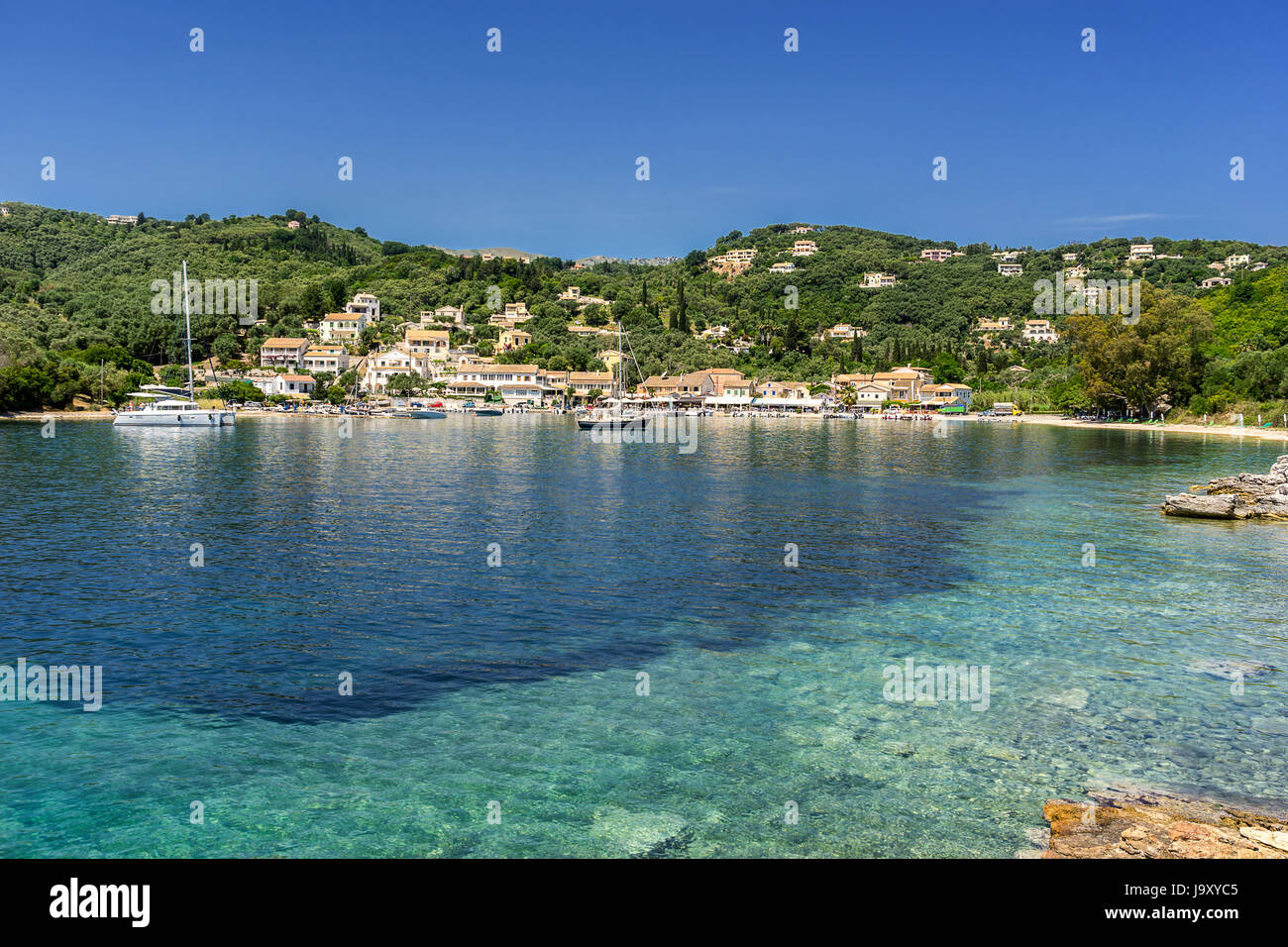 Agios Stefanos a small tourist resort on the north east coast of Corfu Stock Photo