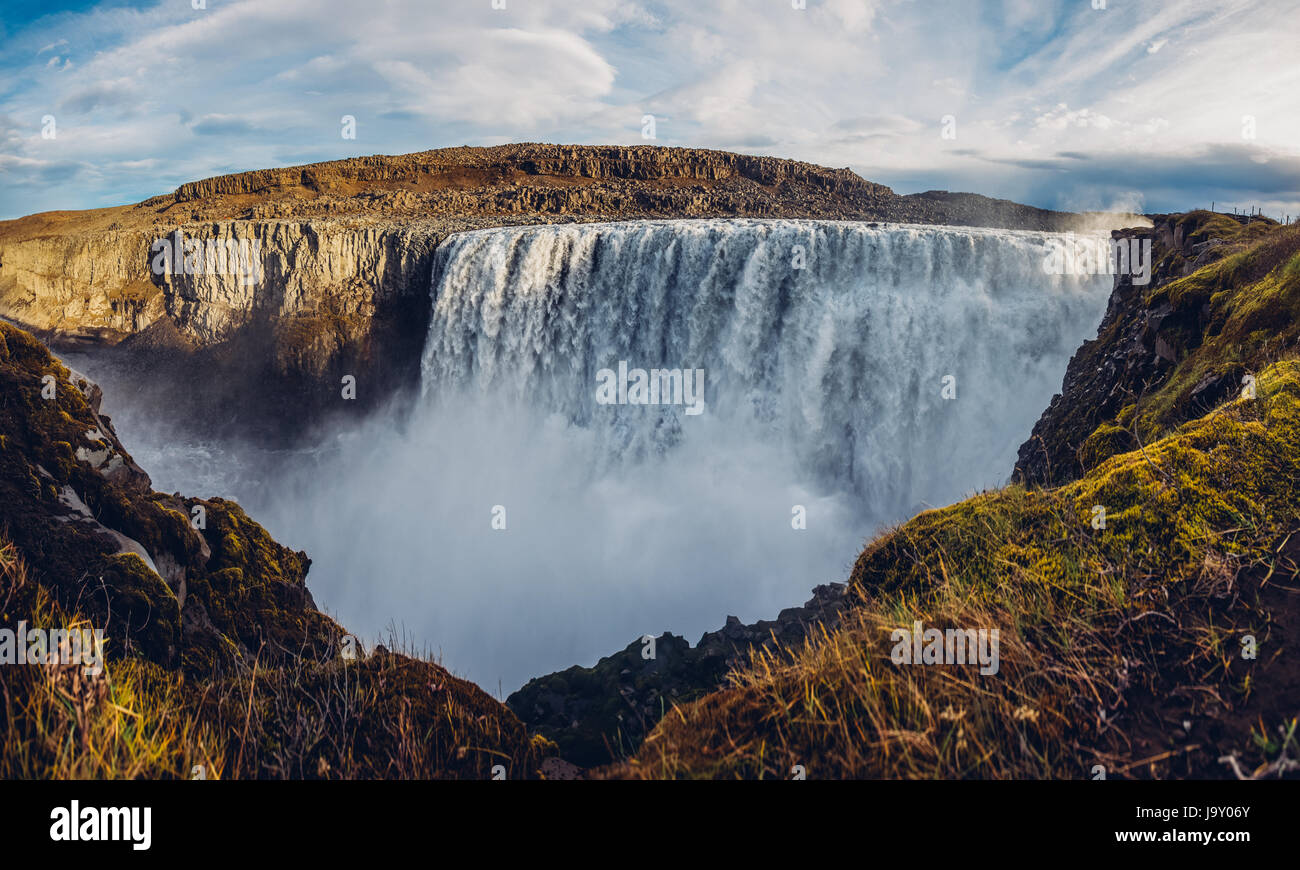 Water falling over Dettifoss in Iceland. Stock Photo