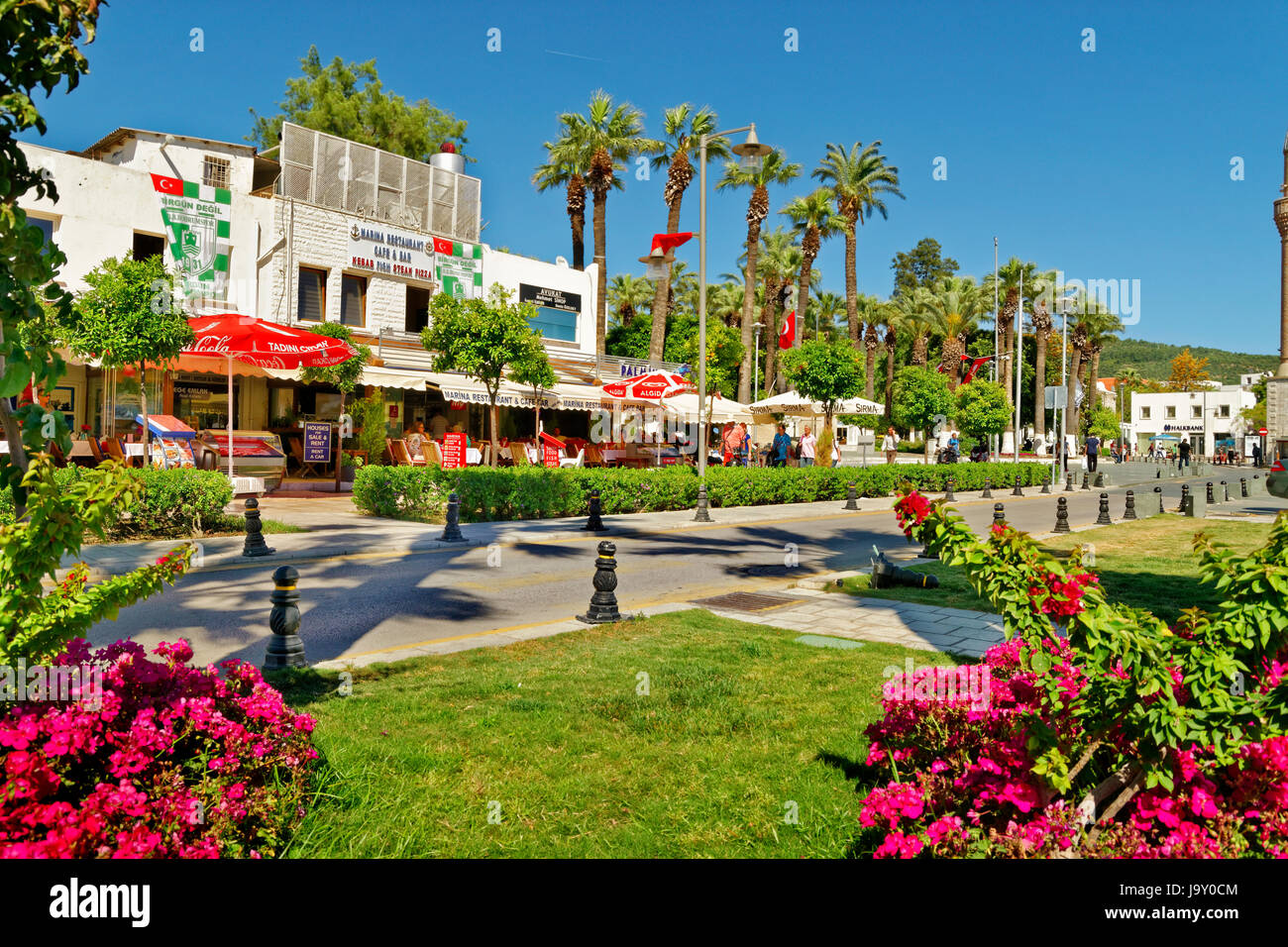 Bodrum Town Centre at the west bay and marina area, Mugla Province, Turkey. Stock Photo