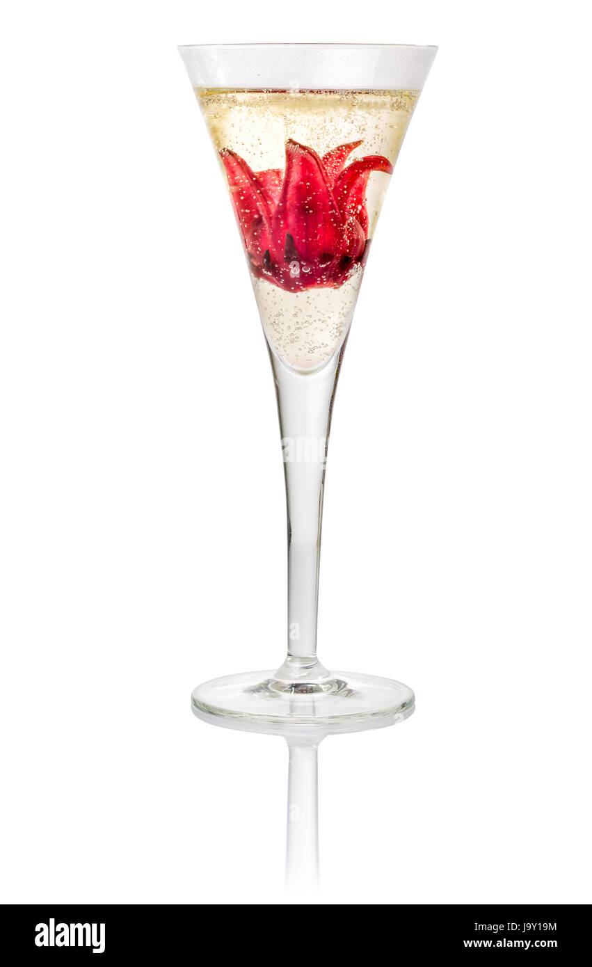 champagne cocktail with hibiscus flower Stock Photo Alamy
