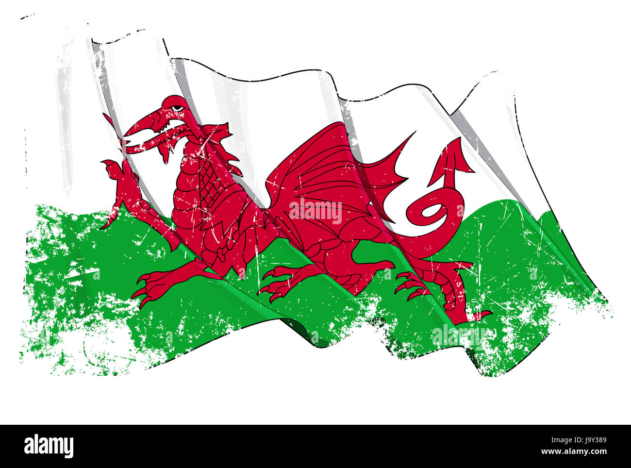 illustration, flag, dragon, wales, welsh, commonwealth, green, europe, Stock Photo