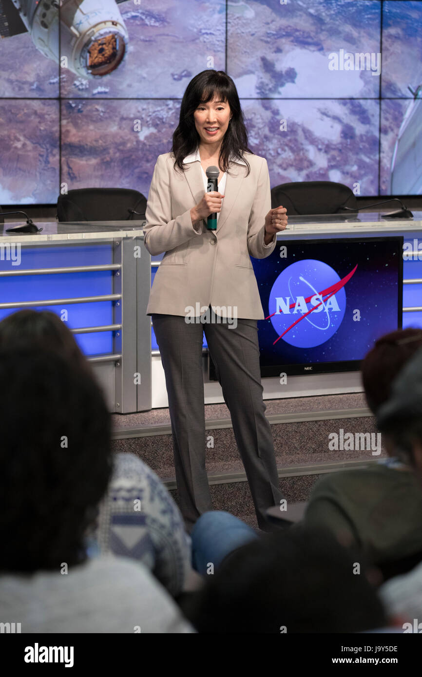 Systemic Therapy of NELL-1 for Osteoporosis Principle Investigator Dr. Chia Soo speaks during a SpaceX media briefing at the Kennedy Space Center Press Site auditorium May 31, 2017 in Titusville, Florida. (photo by Kim Shiflett /NASA  via Planetpix) Stock Photo