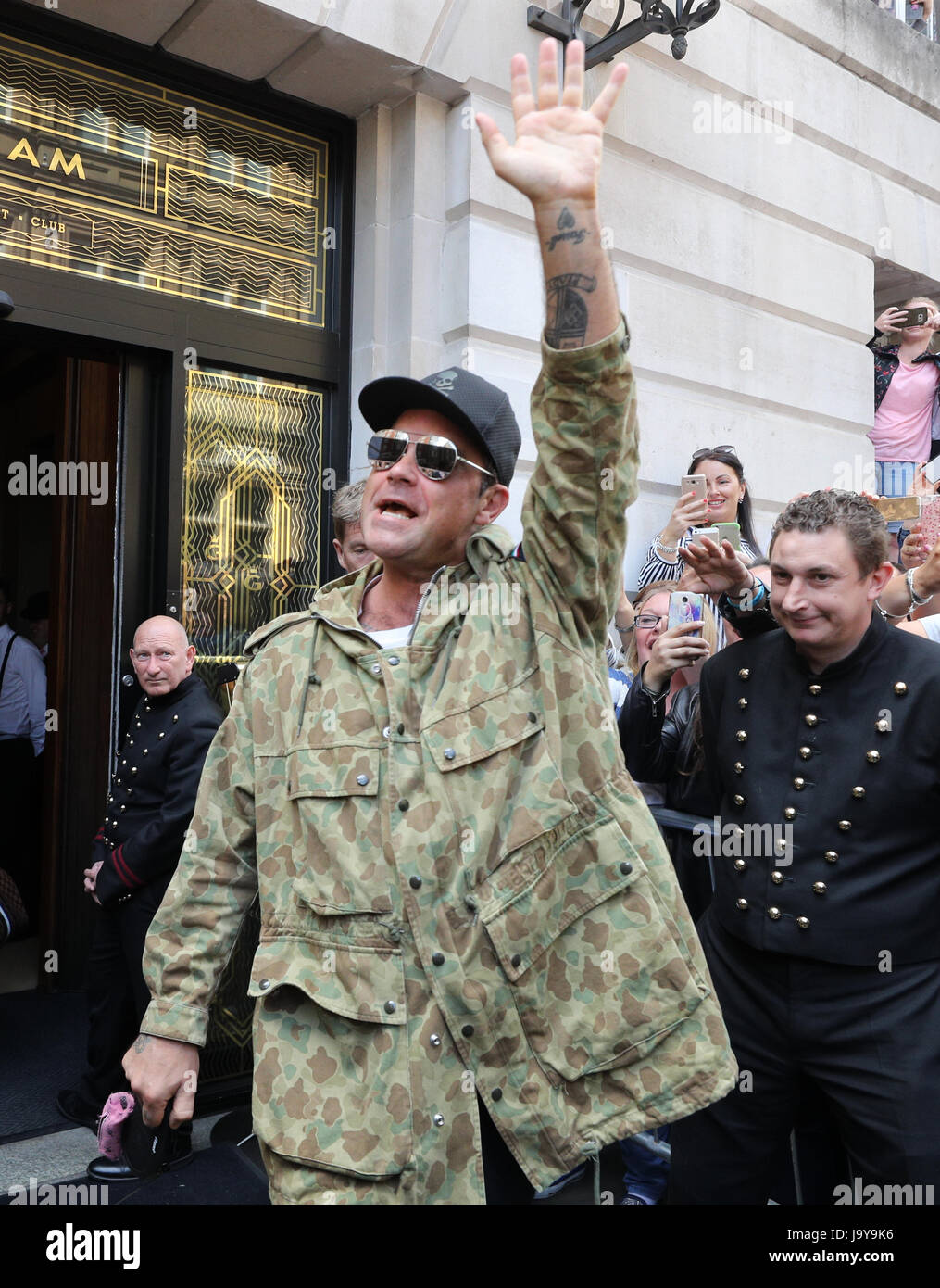 Robbie Williams leaving his hotel in Manchester, the day after his concert  at the Etihad Stadium where he became emotional on stage as he paid tribute  to the victims of the Manchester