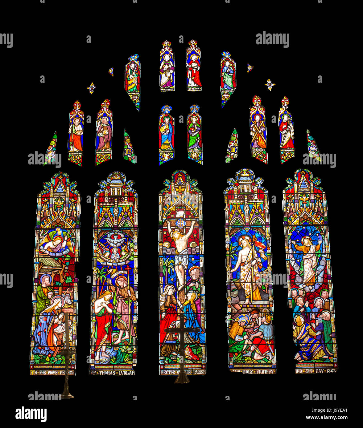 Stained glass window in St.Mary's Church, Guildford, Surrey Stock Photo